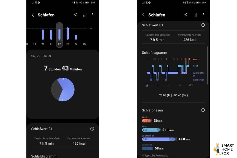 Записанные данные сна в приложении Samsung Health.
